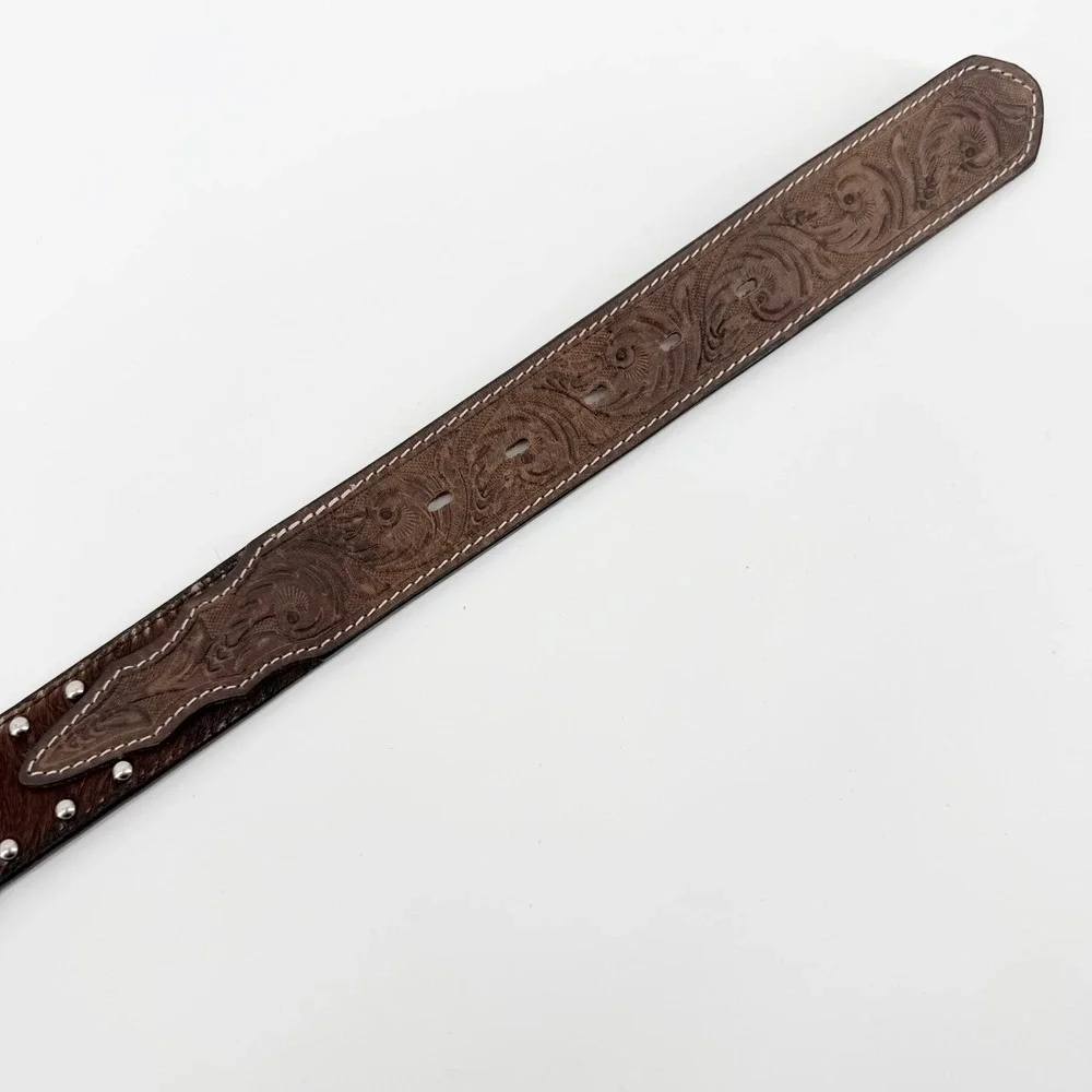 3D Belt Company Kids Size 22 Western Leather Belt Brown Cross Conchos Studs